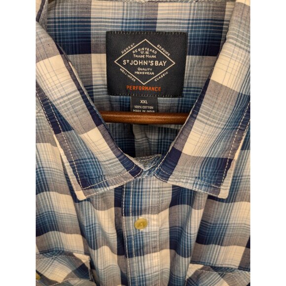 St. Johns Bay Comfort Stretch Classic Fit Blue Plaid Short Sleeve Shirt XXL men - Picture 8 of 10